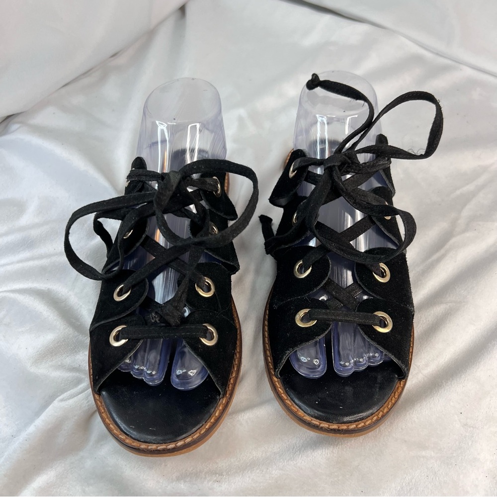 URBAN OUTFITTERS Womens Black Bonnie Suede Laced Rivet Boho Sz EU 39 / US 8.5 - Picture 5 of 9